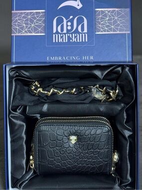 MARYAM Leather Wristlet Keychain Wallet Swarovski Crystal Leopard Charm NIB